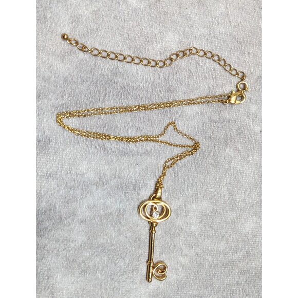 Whimsical Fantasy Gold Tone Skeleton Key Pendant Necklace - Picture 6 of 6